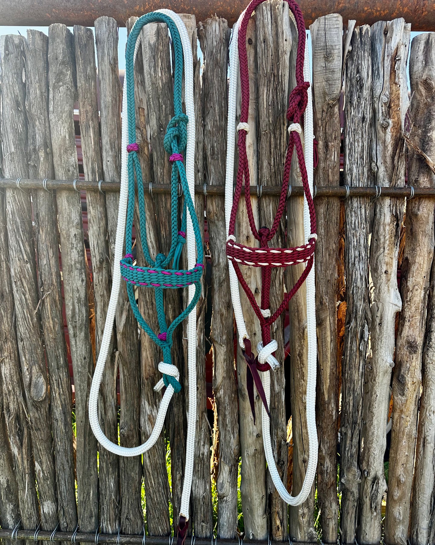 Turquoise and maroon halters