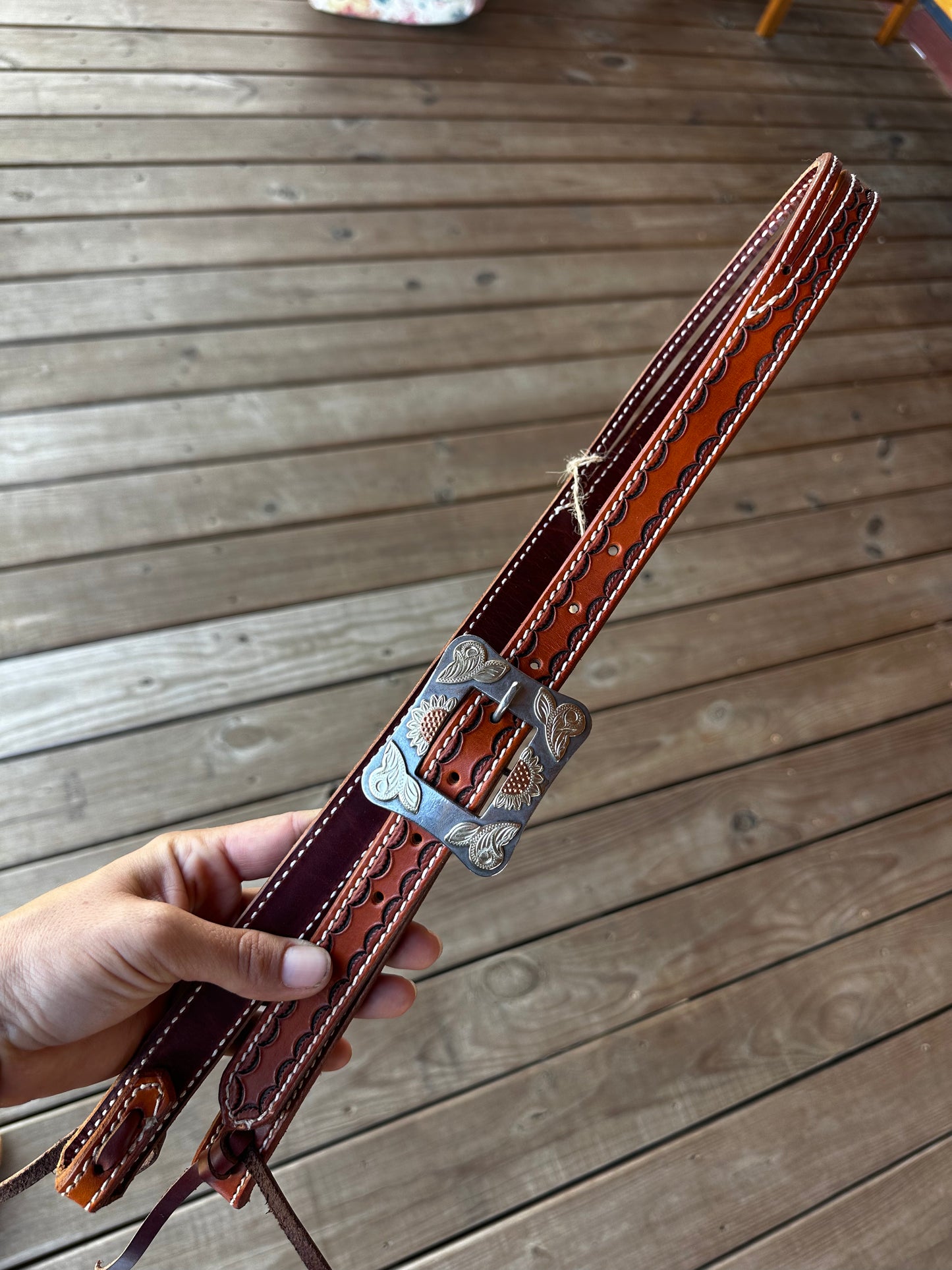 1” split ear headstall with flower buck