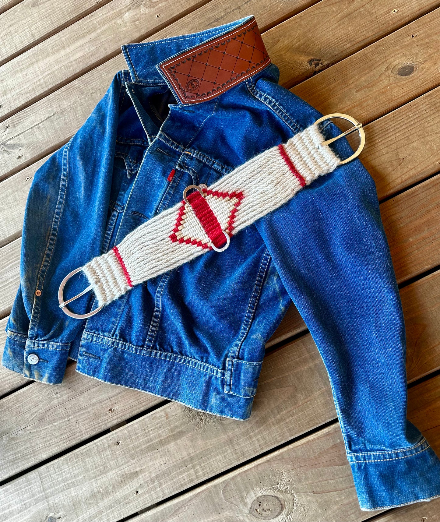 Leather collar on denim jackets